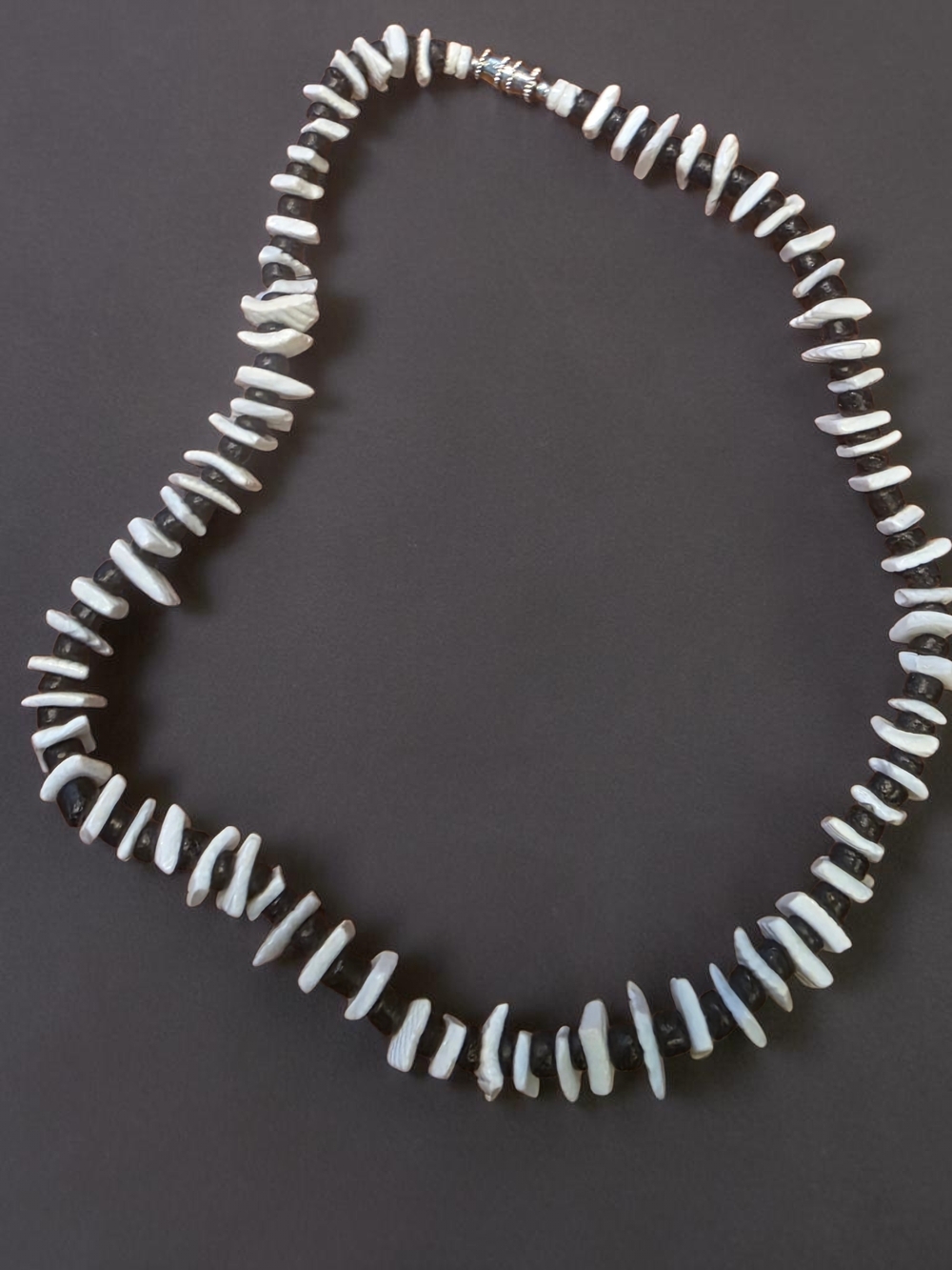 Black and White Shell Chip Heishi Surfer Necklace
